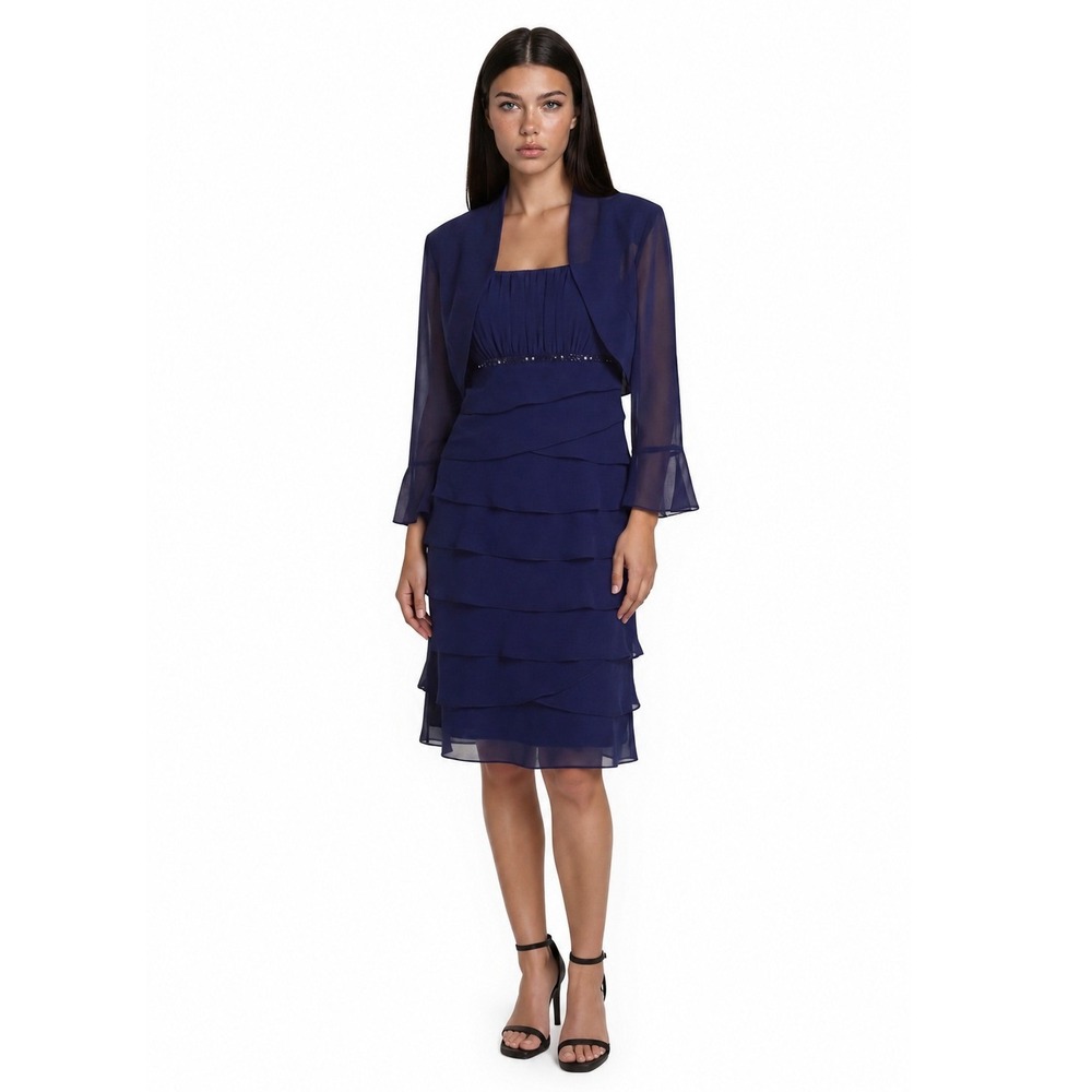 New SL Fashions Dress Jacket Set Women's Size 14 Blue Beaded Evening  Cocktail‎